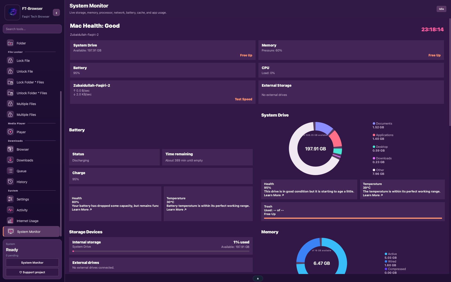 FT-Browser dashboard using the Aurora Glass theme