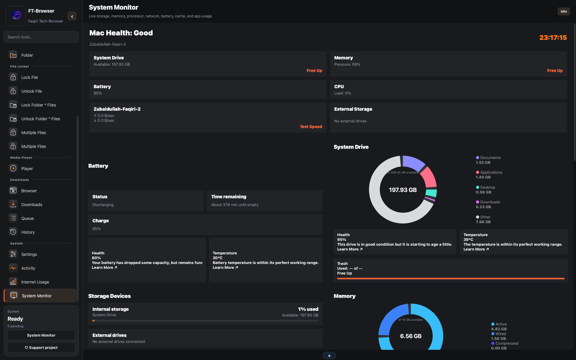 FT-Browser dashboard using the Carbon Ember theme
