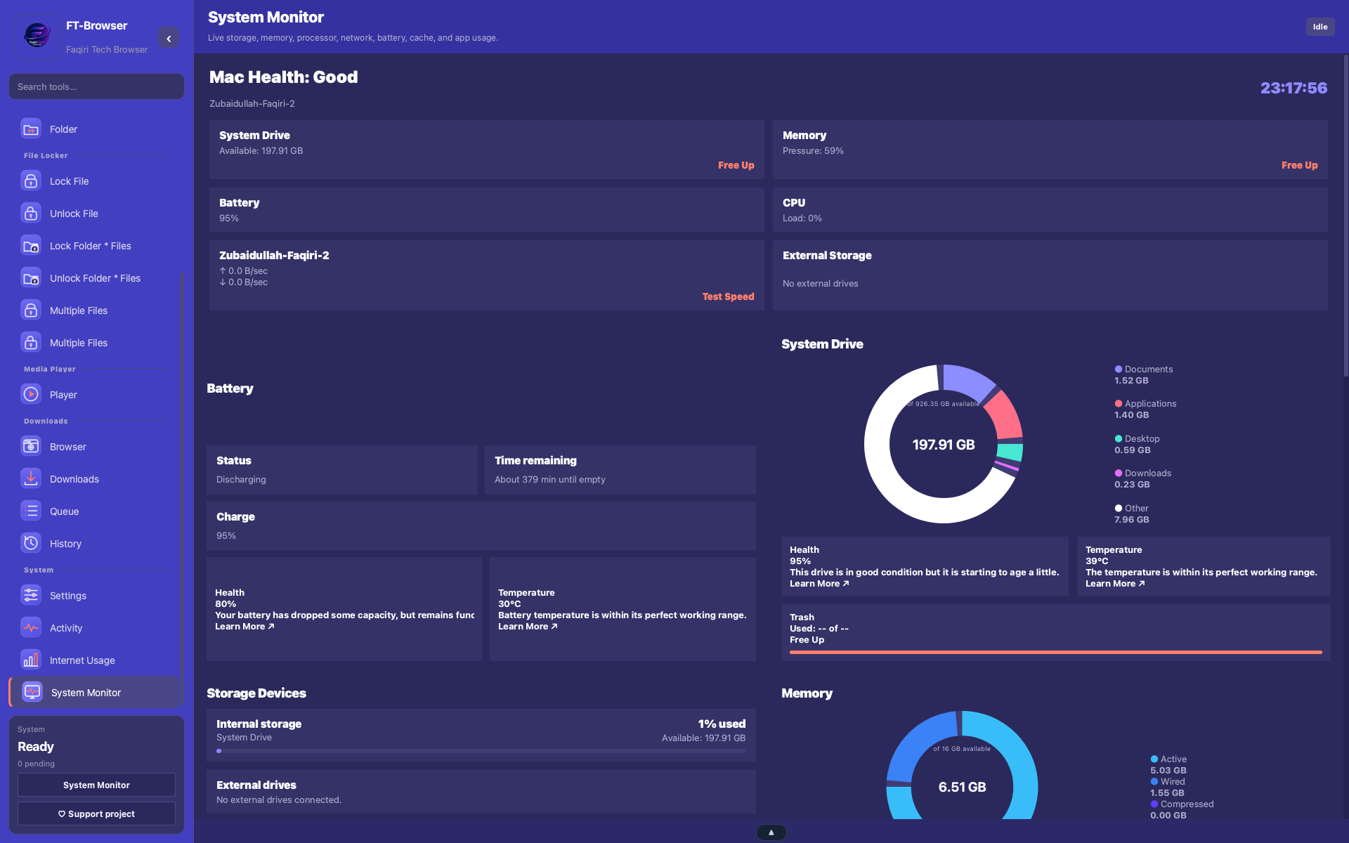 FT-Browser dashboard using the Electric Indigo theme