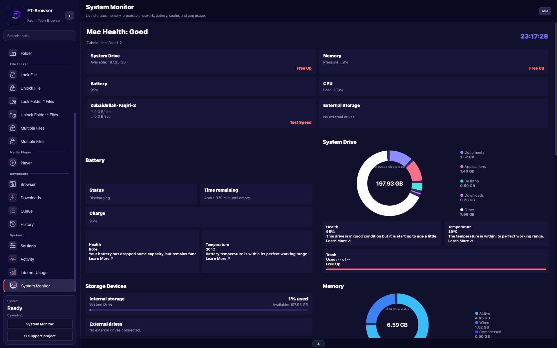 FT-Browser dashboard using the Midnight theme