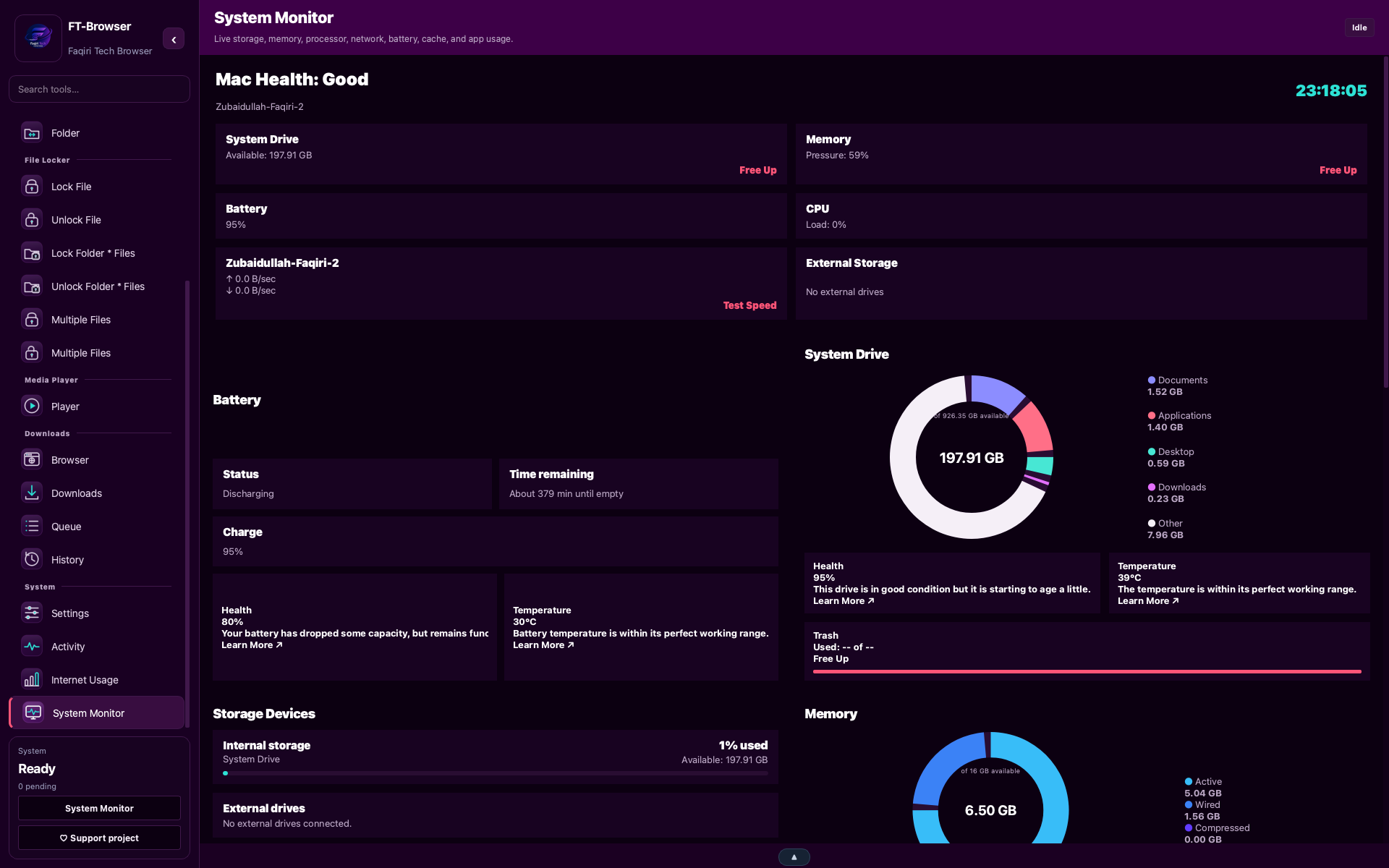 FT-Browser dashboard using the Neon Plum theme