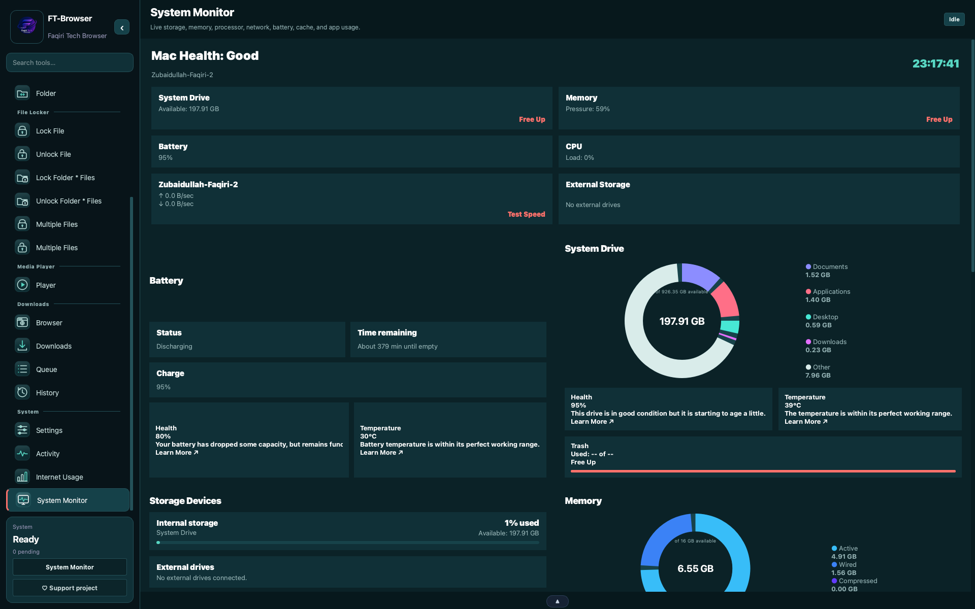 FT-Browser dashboard using the Teal Glass theme